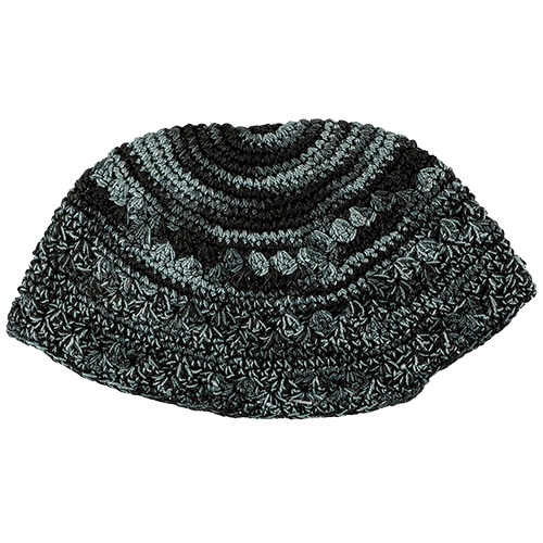 Handmade Light Blue and Black Crocheted Frik Kippah - 22 cm / 8.7" - 1