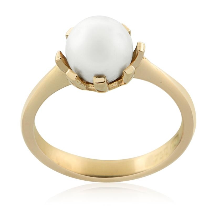 18K Yellow Gold and Pearl Prong Set Ring   - 1