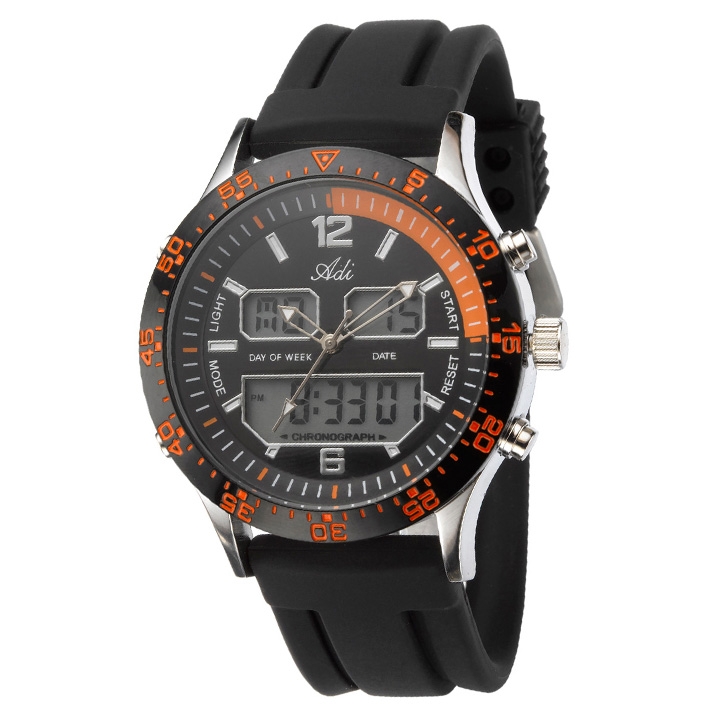 Adi Dual Analog-Digital Watch - Black and Orange - 1