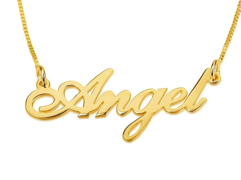 24K Gold Plated Silver Name Necklace in English - (Shelly Allegro Script) - 1