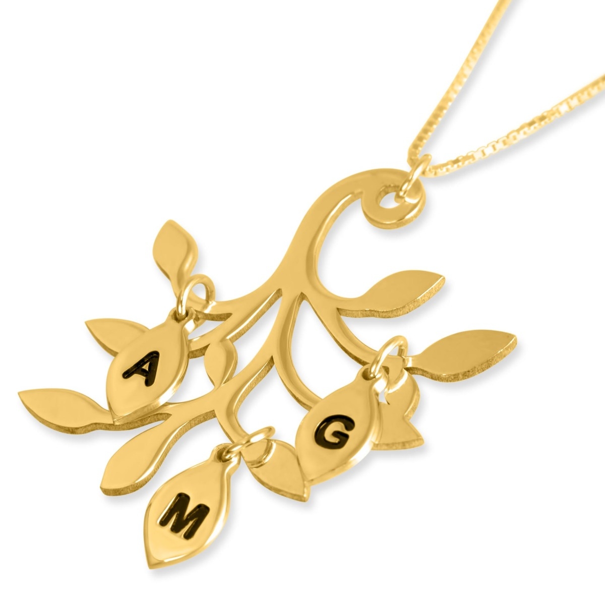 24K Gold Plated Mother's English/Hebrew Personalized Family Tree Necklace - 1