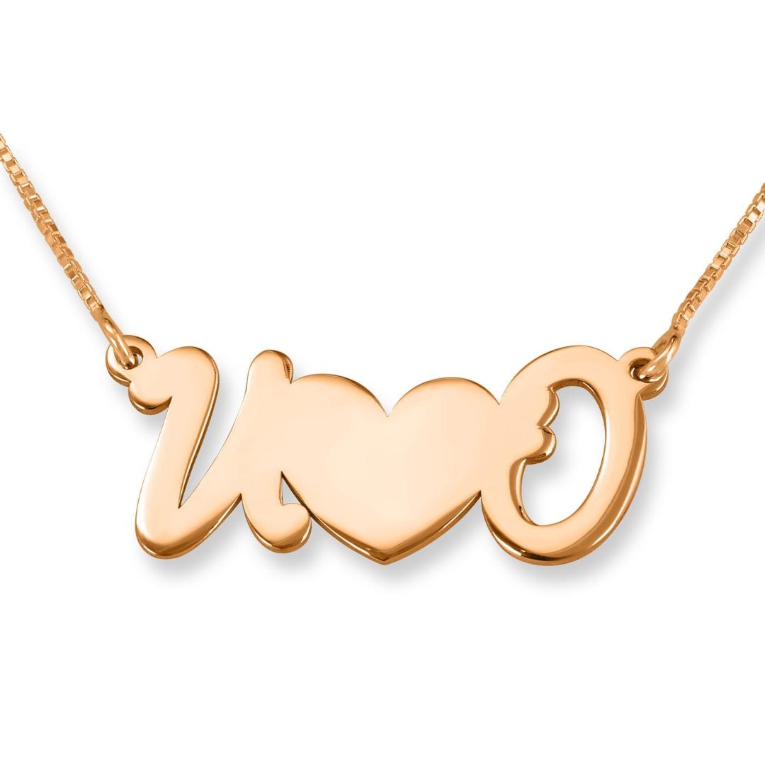 24K Rose Gold English Initials Love Heart Necklace - 1