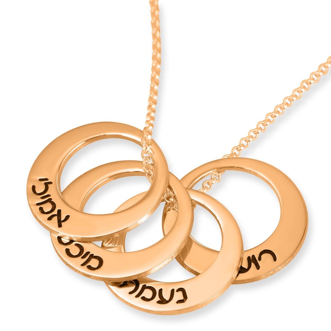 24K Rose Gold Plated Name Rings Mom Necklace (Up to 5 Names)  - 1