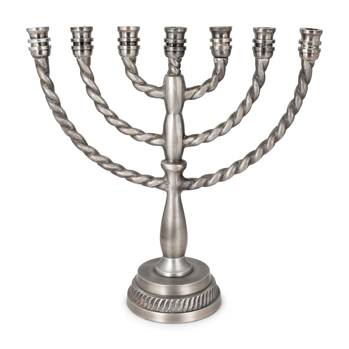 Aluminum Seven-Branched Menorah With Cord Design - 1