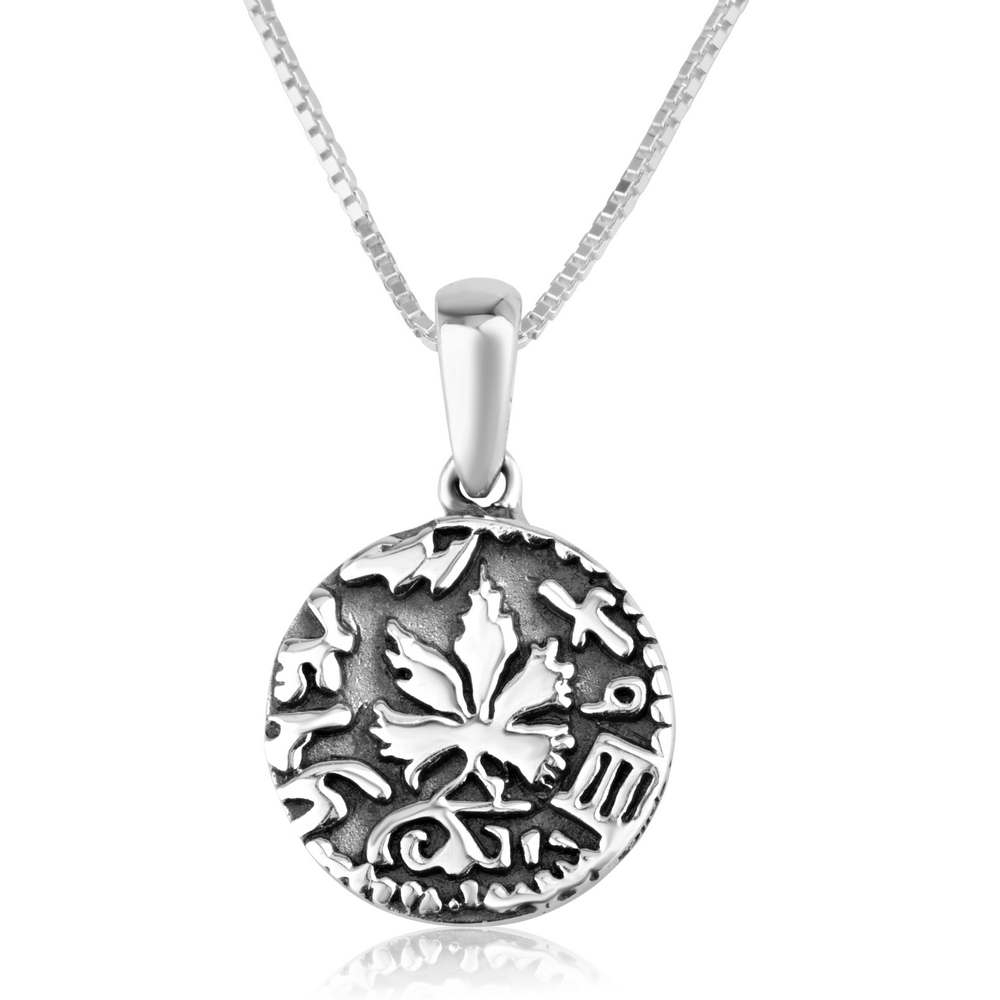 Marina Jewelry 925 Sterling Silver Grape Leaf Medal Necklace  - 1