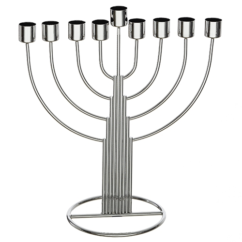 Nickel Plated Modern Hanukkah Menorah with Classic Branches - 2