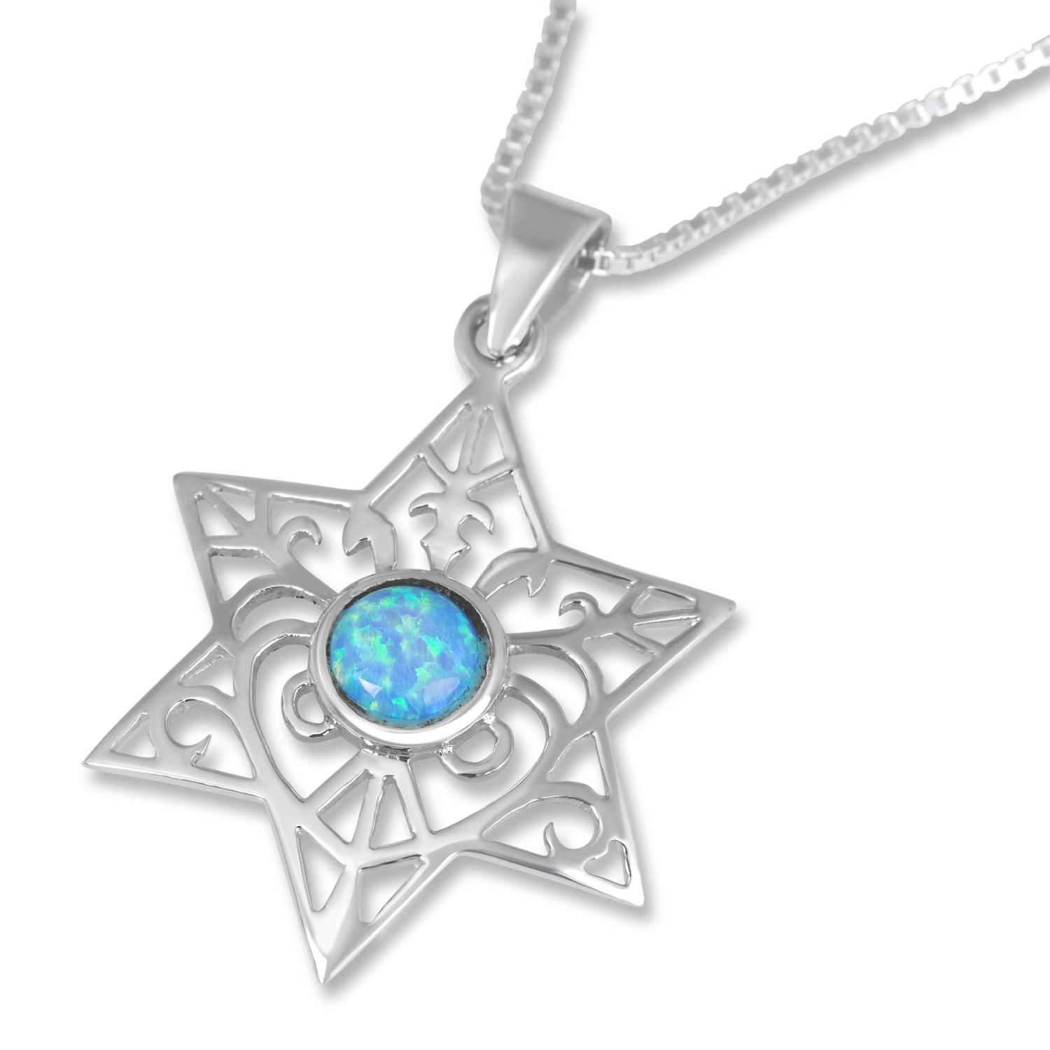 Sterling Silver Filigree Star of David Necklace with Opal Center - 2