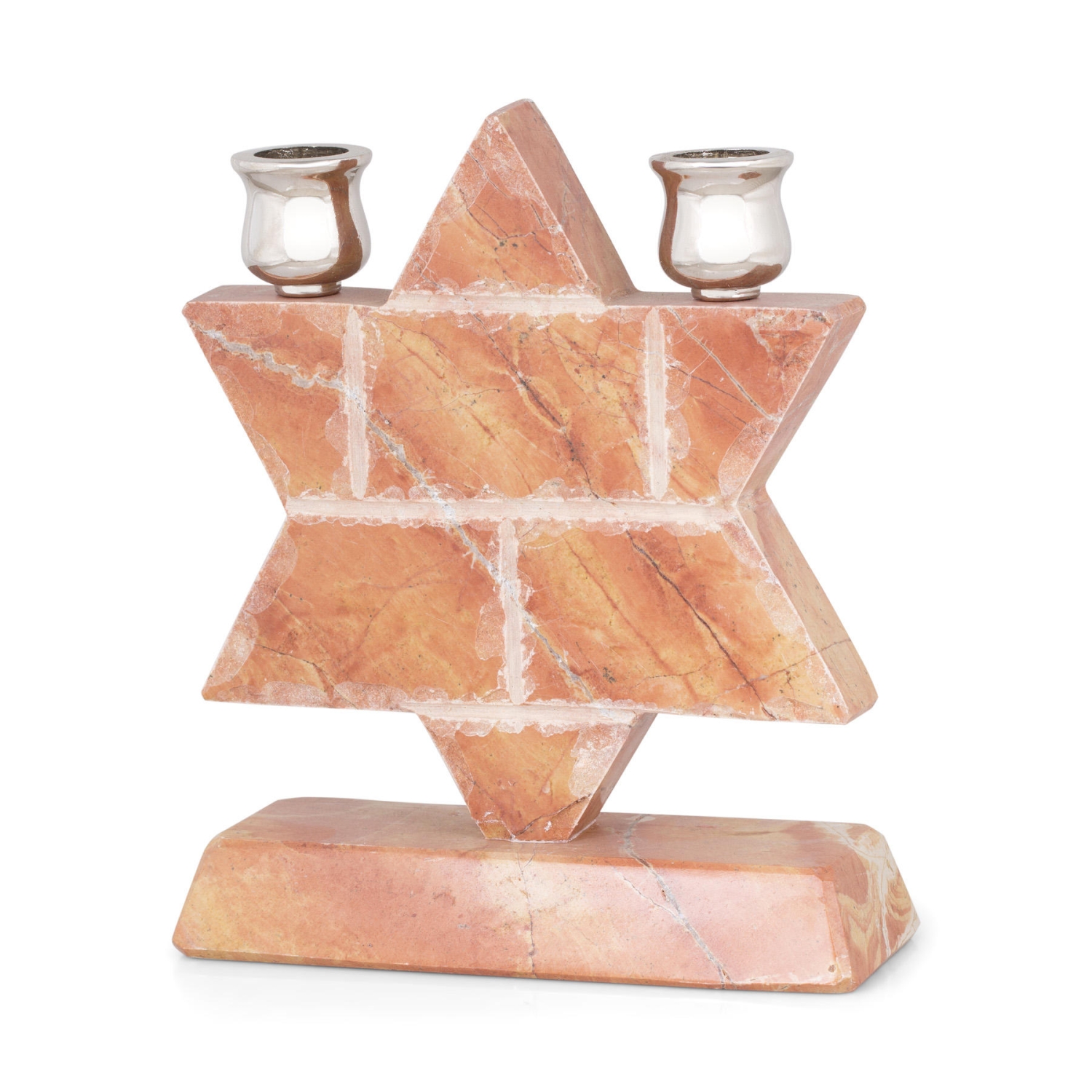 Jerusalem Stone Star of David Shabbat Candle Holder - 1