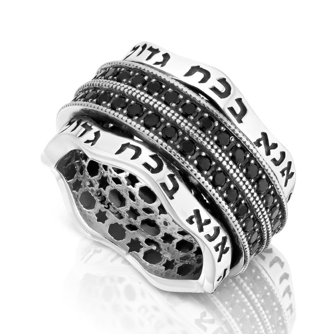 925 Sterling Silver Ana Bekoach Spinning Ring with Black Zircon Stones - 1