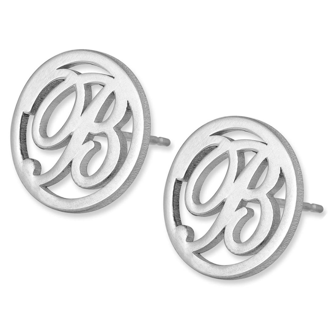925 Sterling Silver Circular Initial Earrings  - 1