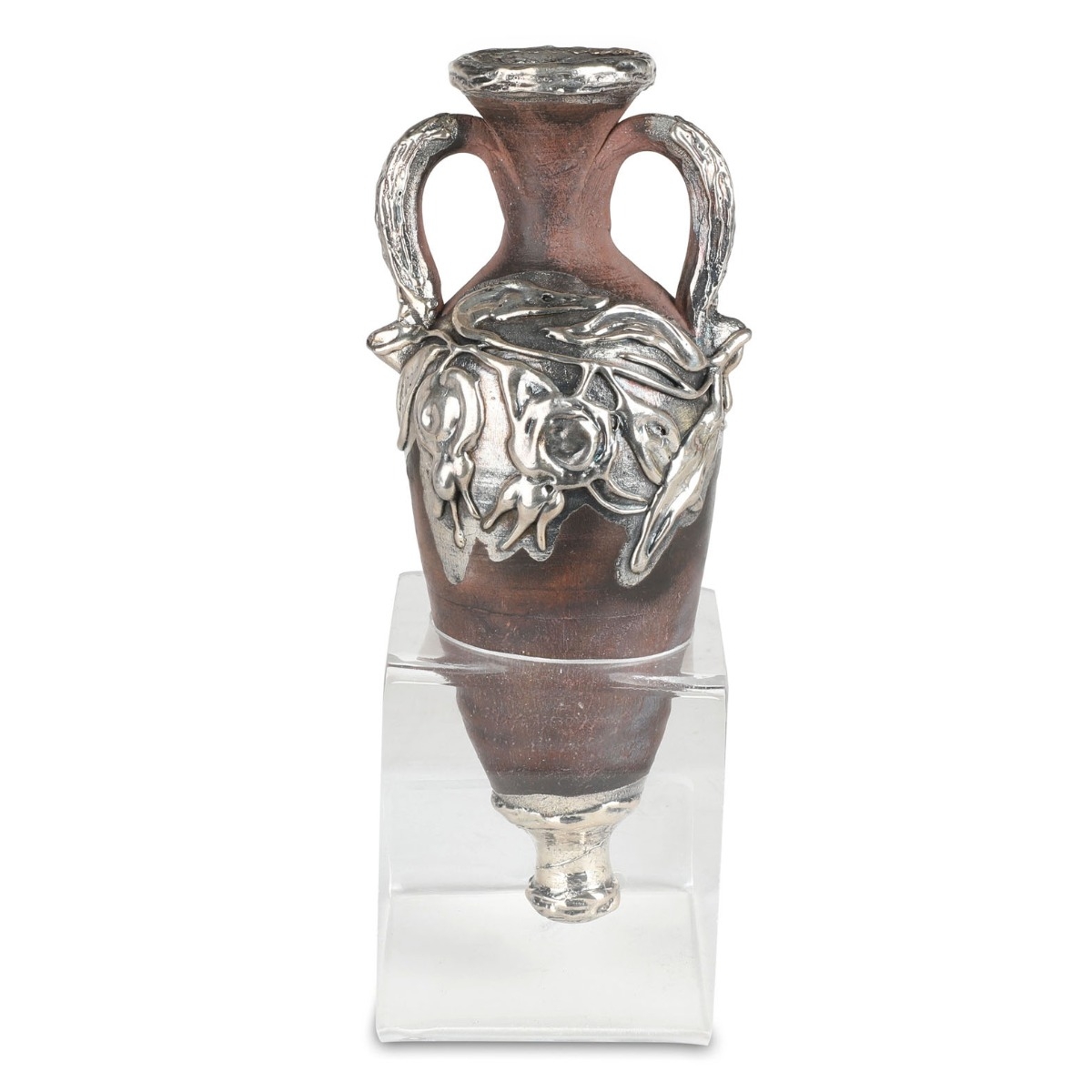 925 Sterling Silver Decorated Ceramic Wine Pitcher - 1