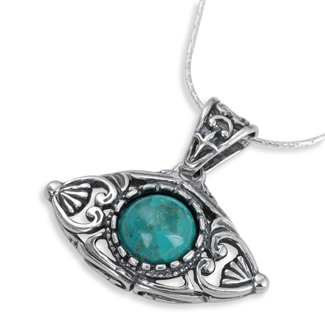 925 Sterling Silver Evil Eye Necklace with Turquoise Stone - 1