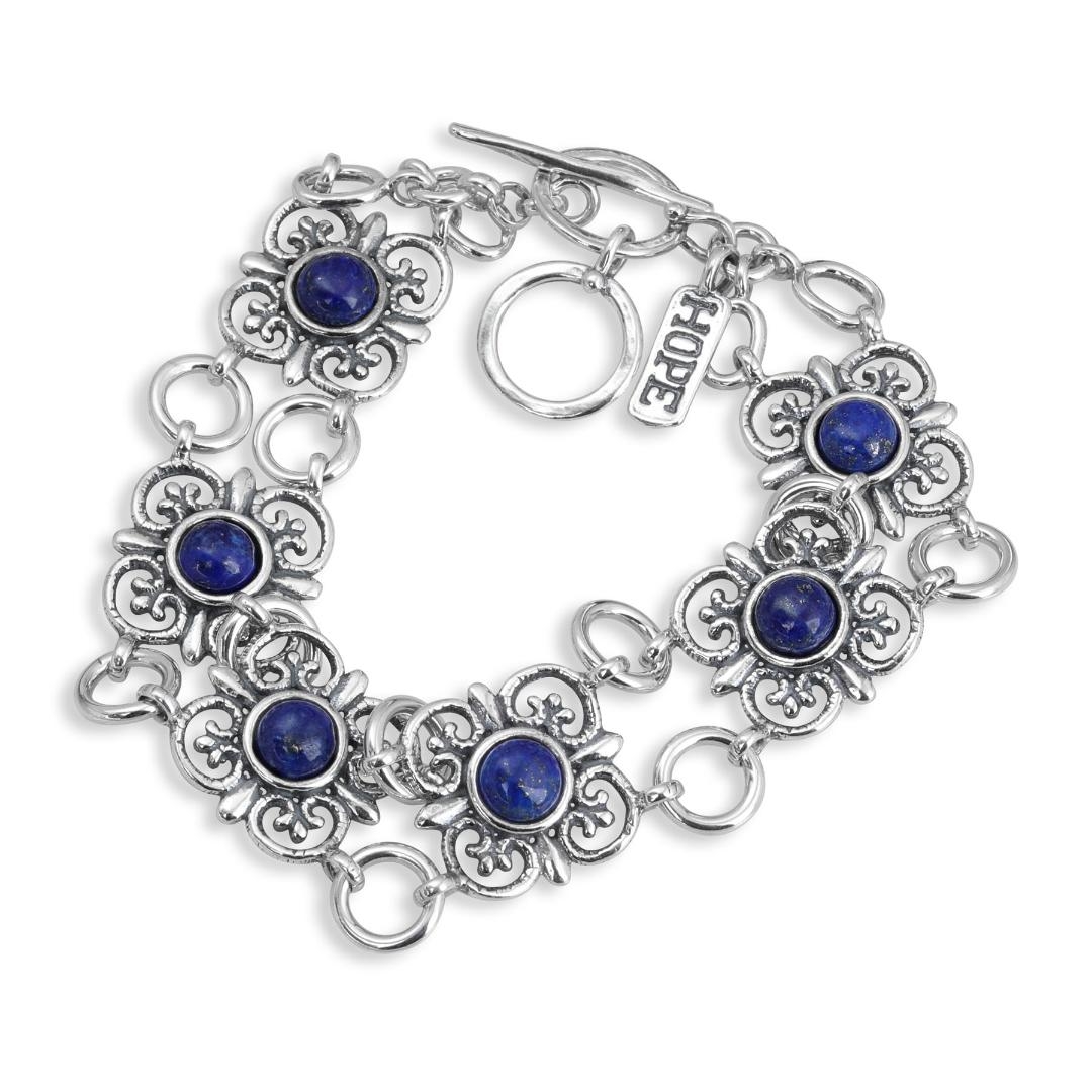 925 Sterling Silver Hope Bracelet with Blue Lapis Stones - 1