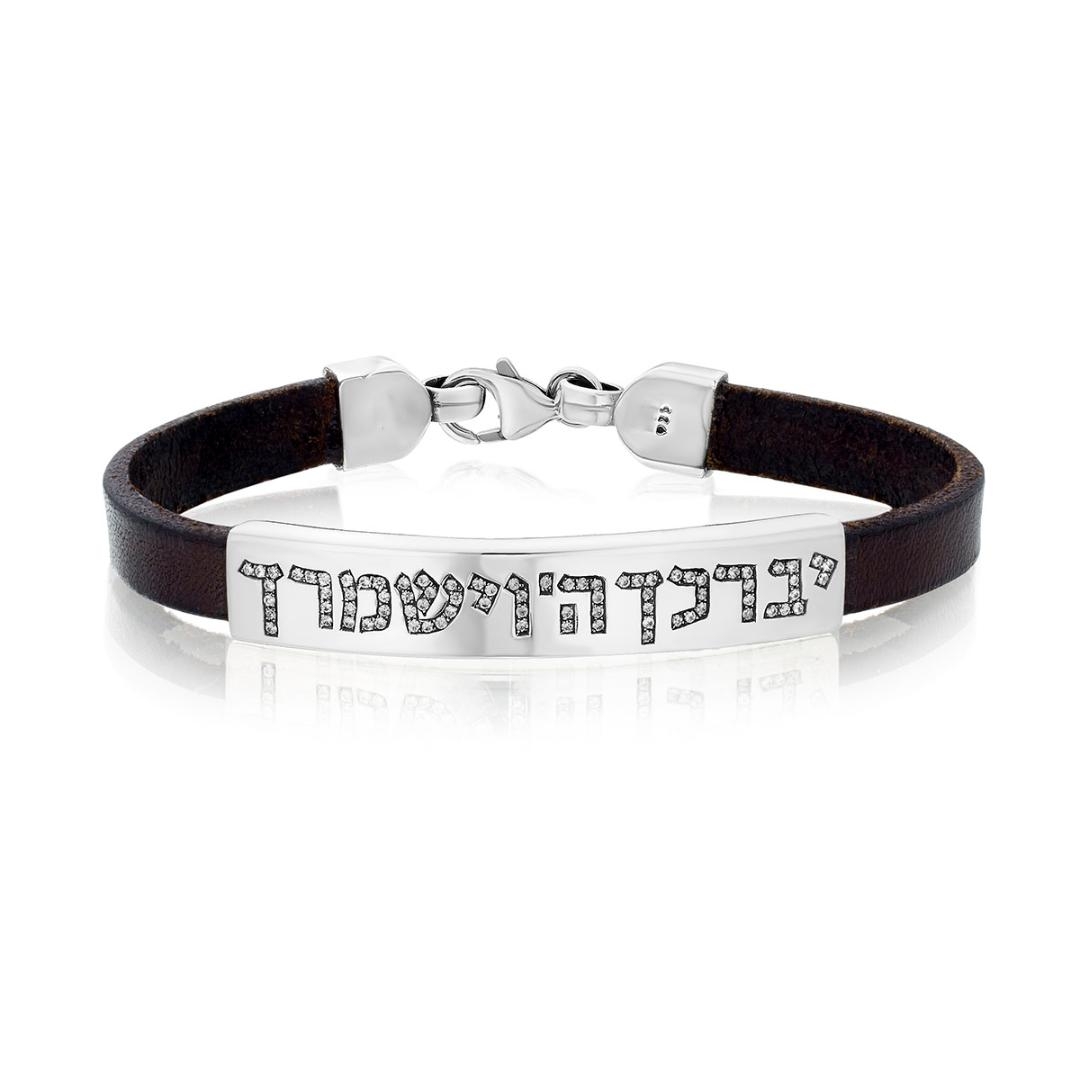 925 Sterling Silver & Leather Priestly Blessing Bracelet with Zircon Stones - 1