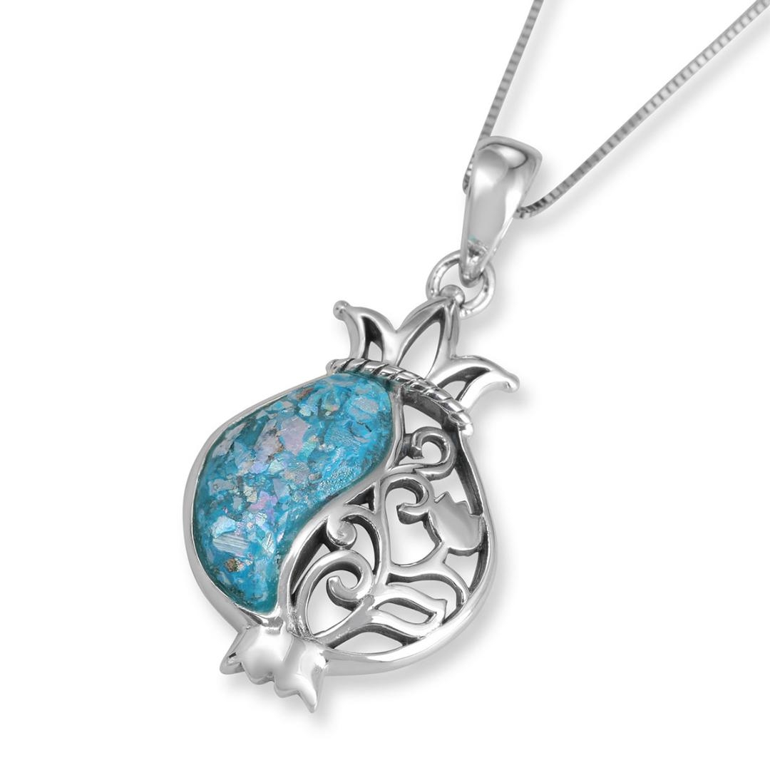 925 Sterling Silver Majestic Roman Glass Pomegranate Necklace - 1
