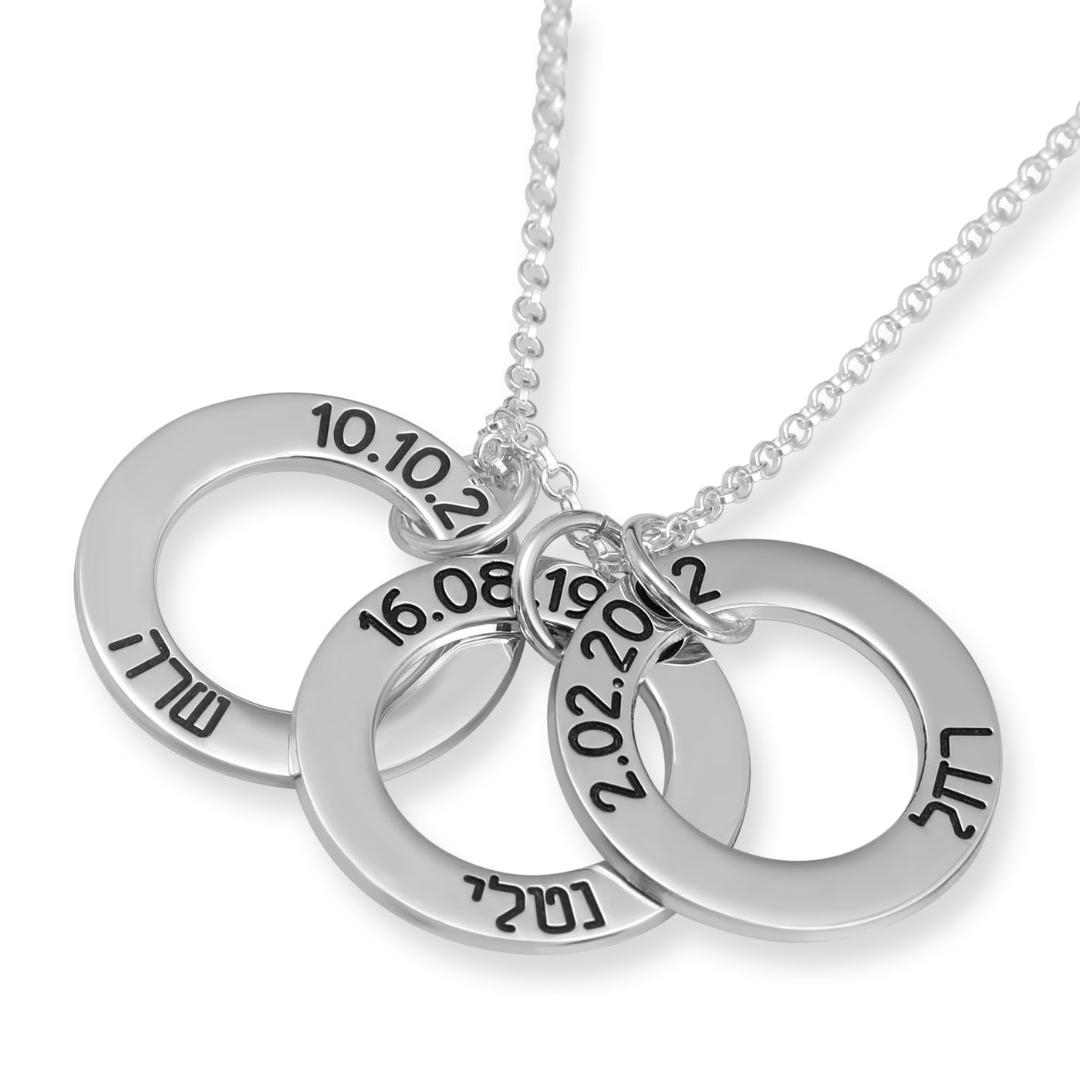 Hebrew Name Rings Mom Necklace with Birth Date (Up to 5 Names)  - 1