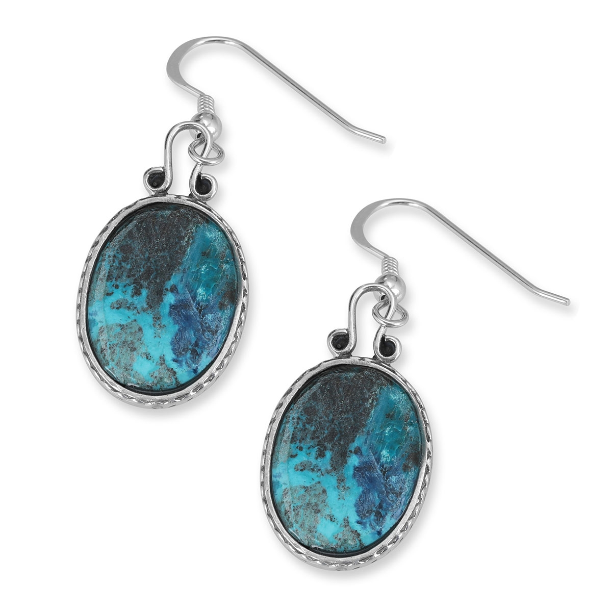 925 Sterling Silver Oval Earrings With Eilat Stone - 1