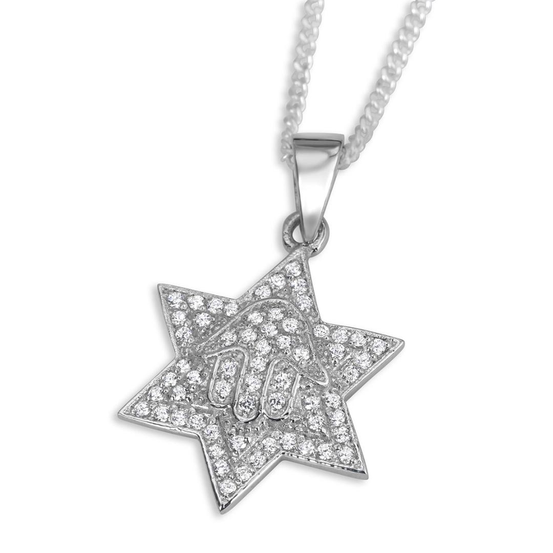 925 Sterling Silver Star of David Necklace with Hamsa Adornment  - 1