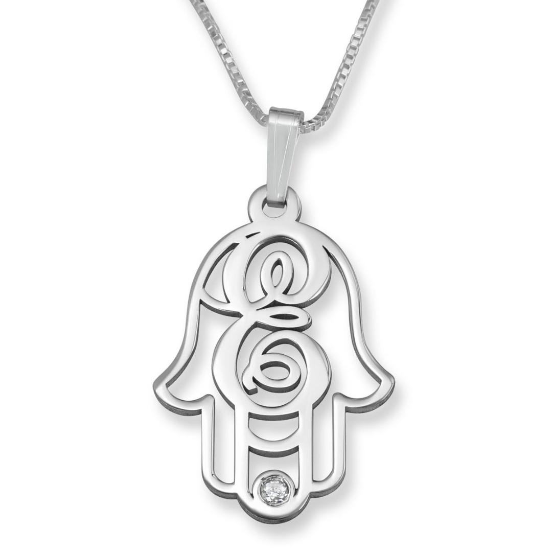 Sterling Silver / 24K Gold-Plated Hamsa Initial Necklace With Swarovski Birthstone - 1