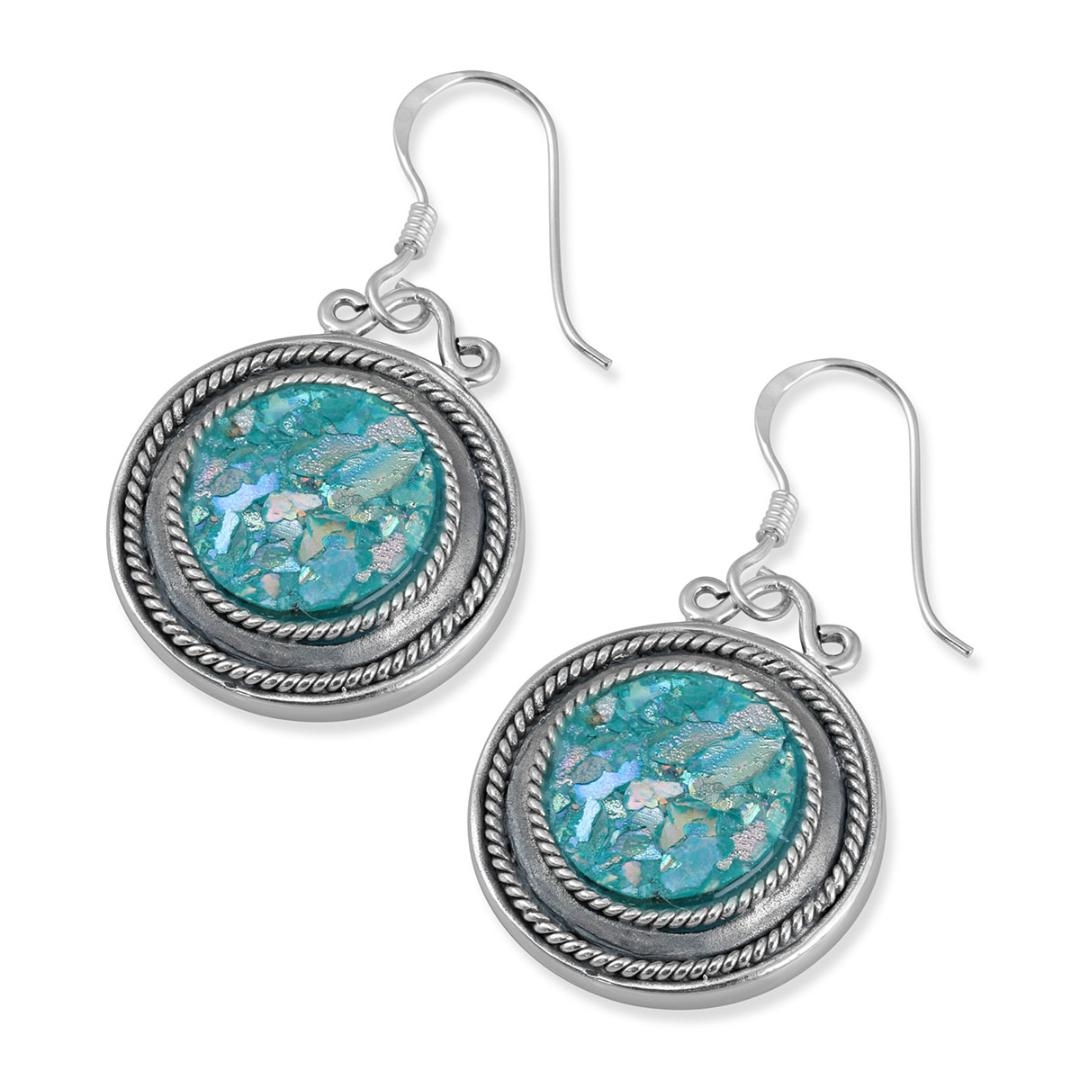925 Sterling Silver Vintage Earrings with Roman Glass - 1