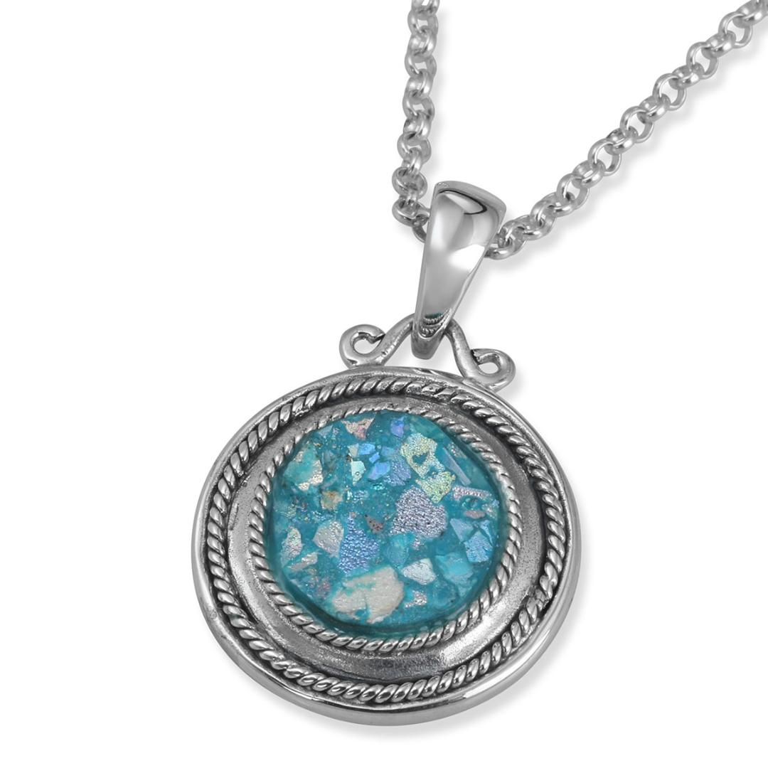 925 Sterling Silver Vintage Necklace with Roman Glass - 1