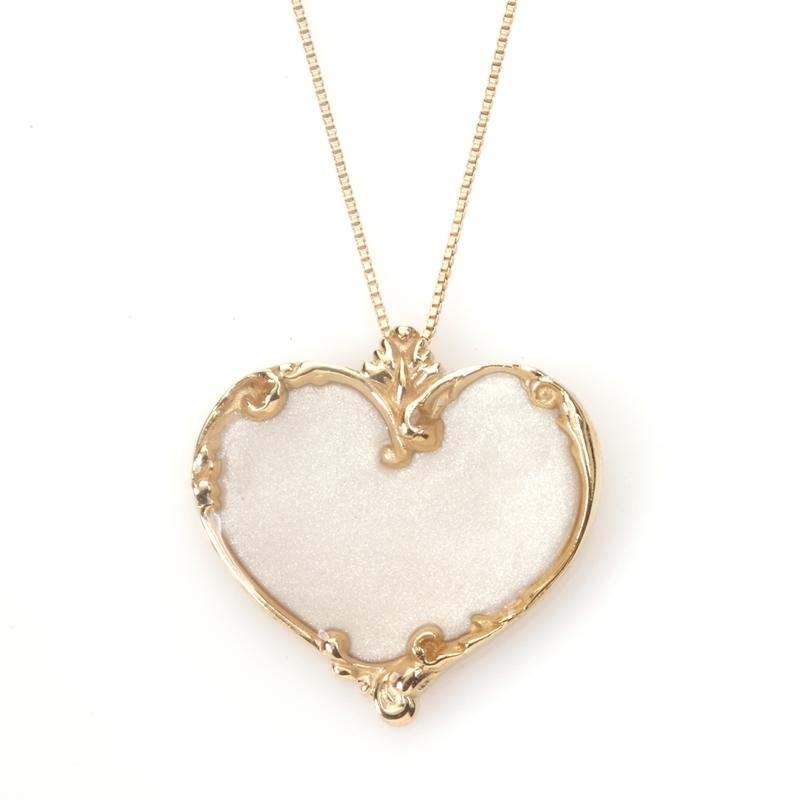 Adina Plastelina Filigree Gold Plated Heart Necklace - Mother of Pearl (Large) - 1