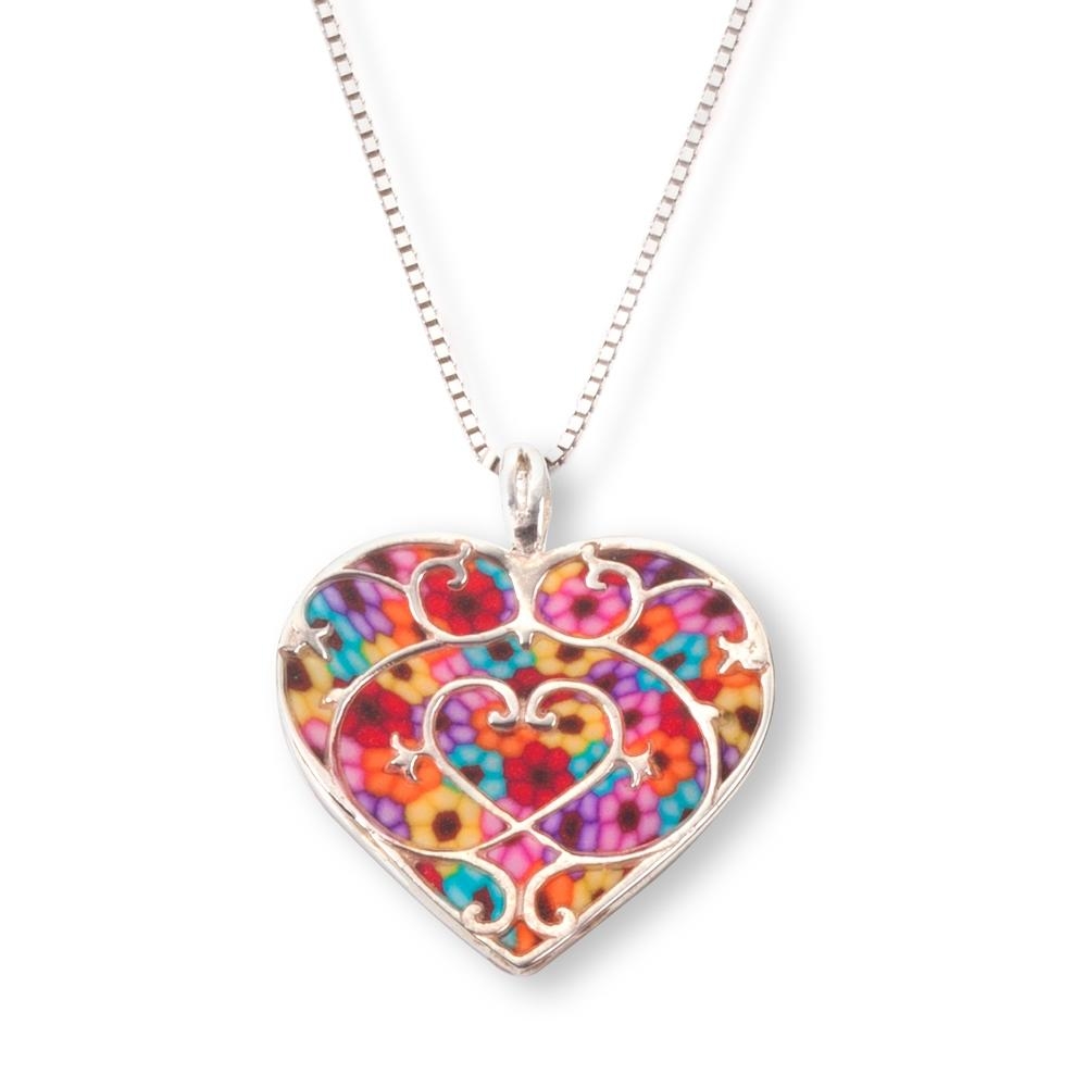 Adina Plastelina Filigree Silver Heart Necklace (Millefiori) - 1