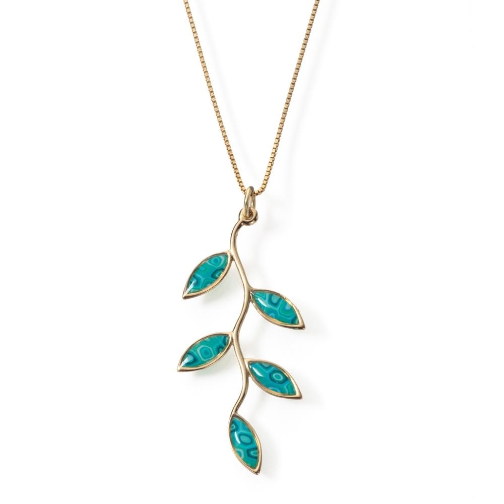 Adina Plastelina Gold Plated Olive Branch Necklace - Turquoise - 1
