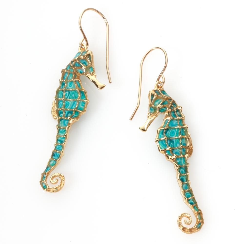 Adina Plastelina Gold Plated Seahorse Earrings - Turquoise - 1