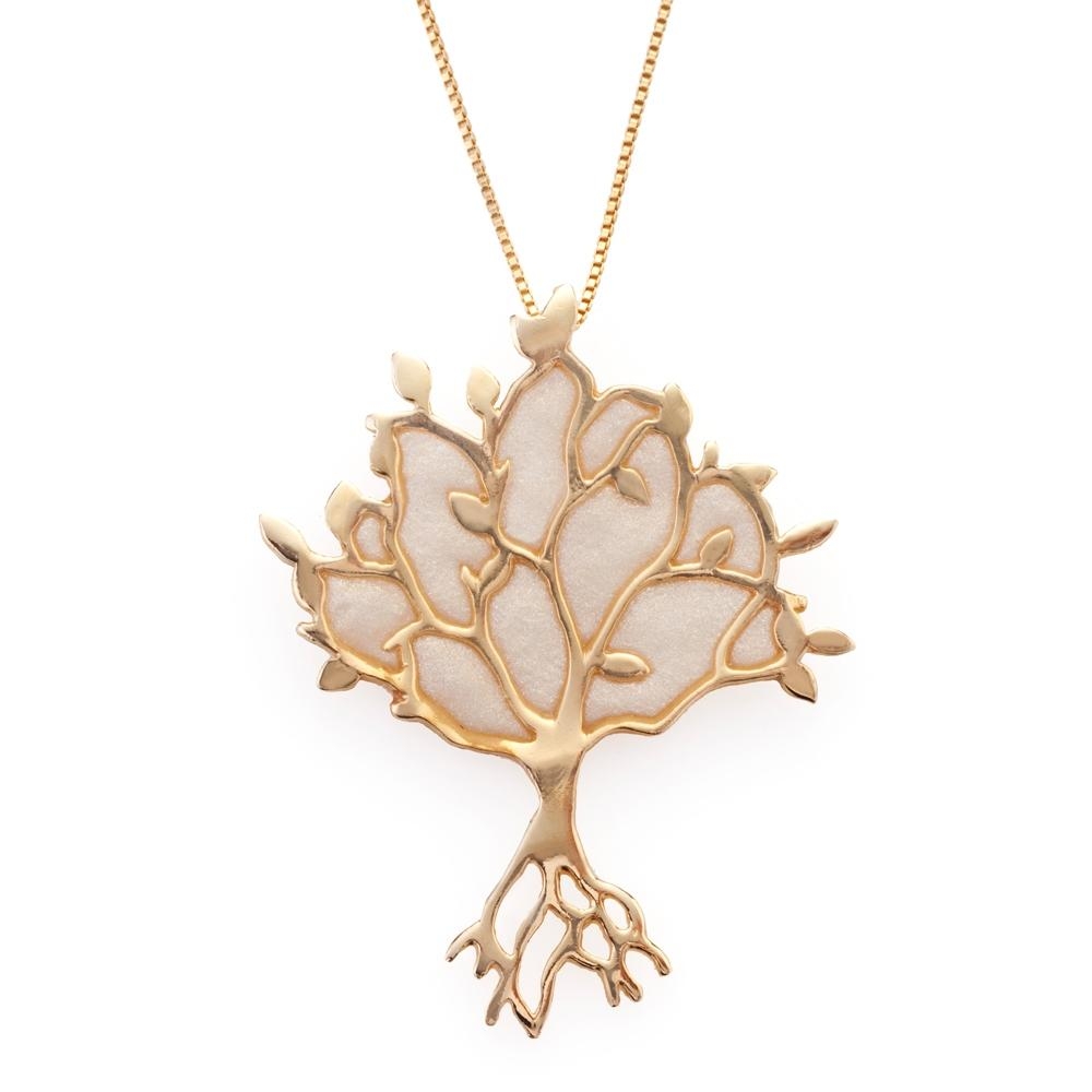 Adina Plastelina Gold Plated Tree of Life Necklace - Mother of Pearl - 1