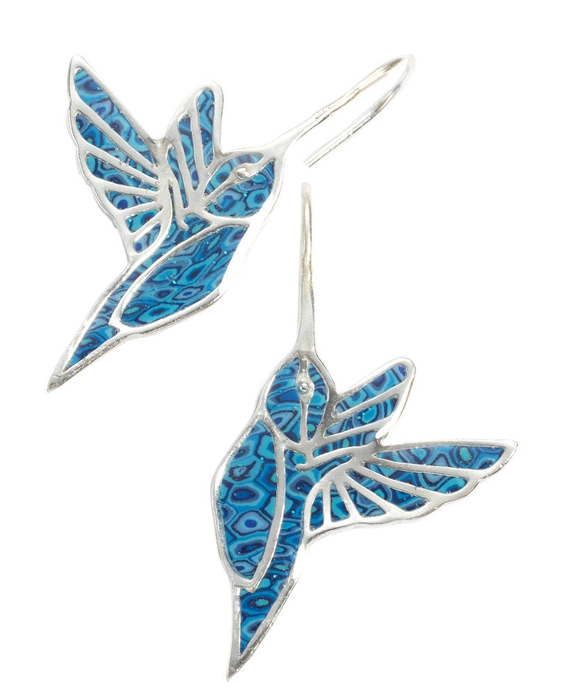  Adina Plastelina Hummingbird Silver Earrings - Blue - 1