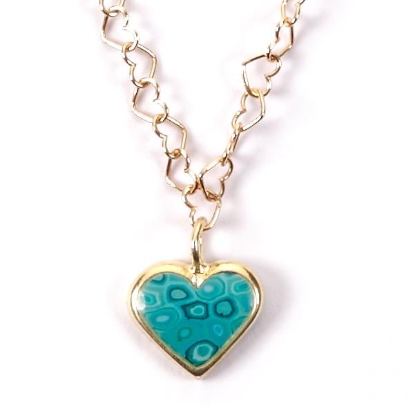 Adina Plastelina Little Gold Plated Silver Heart Necklace - Turquoise - 1