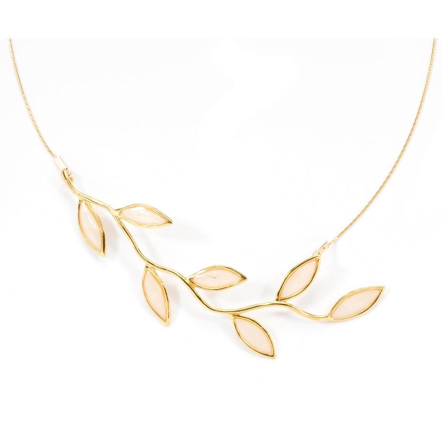 Adina Plastelina Olive Branch Gold Plated Necklace - Mother of Pearl - 1