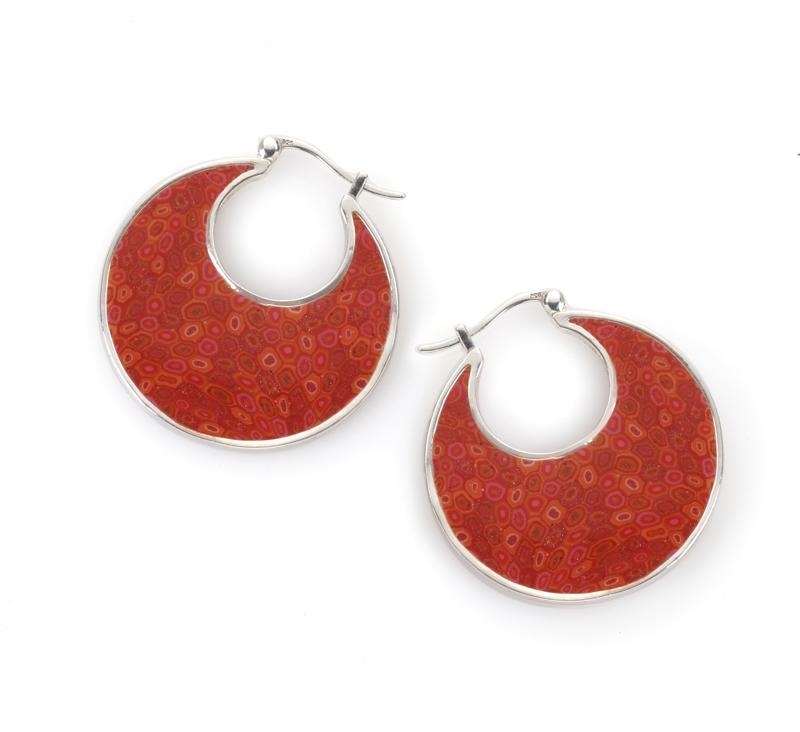 Adina Plastelina Round Afro Silver Earrings - Coral - 1