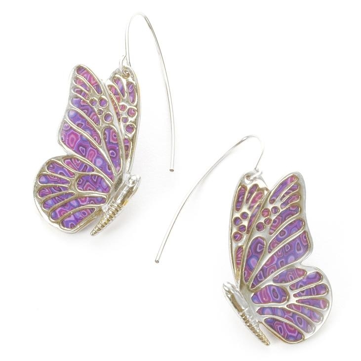  Adina Plastelina Silver Butterfly Earrings - Purple - 1