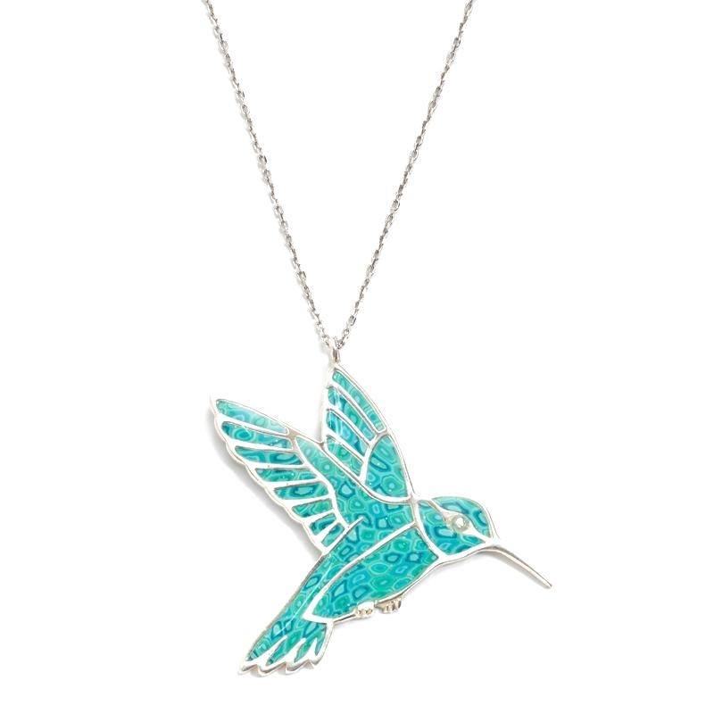  Adina Plastelina Silver Hummingbird Necklace - Turquoise - 1