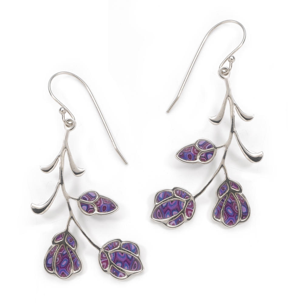 Adina Plastelina Silver Kahlo Flowers Earrings - Purple - 1