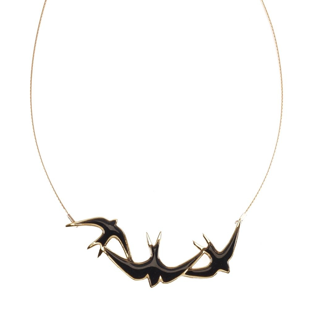 Adina Plastelina's Swallows: Large Gold Plated Silver Necklace - Black - 1
