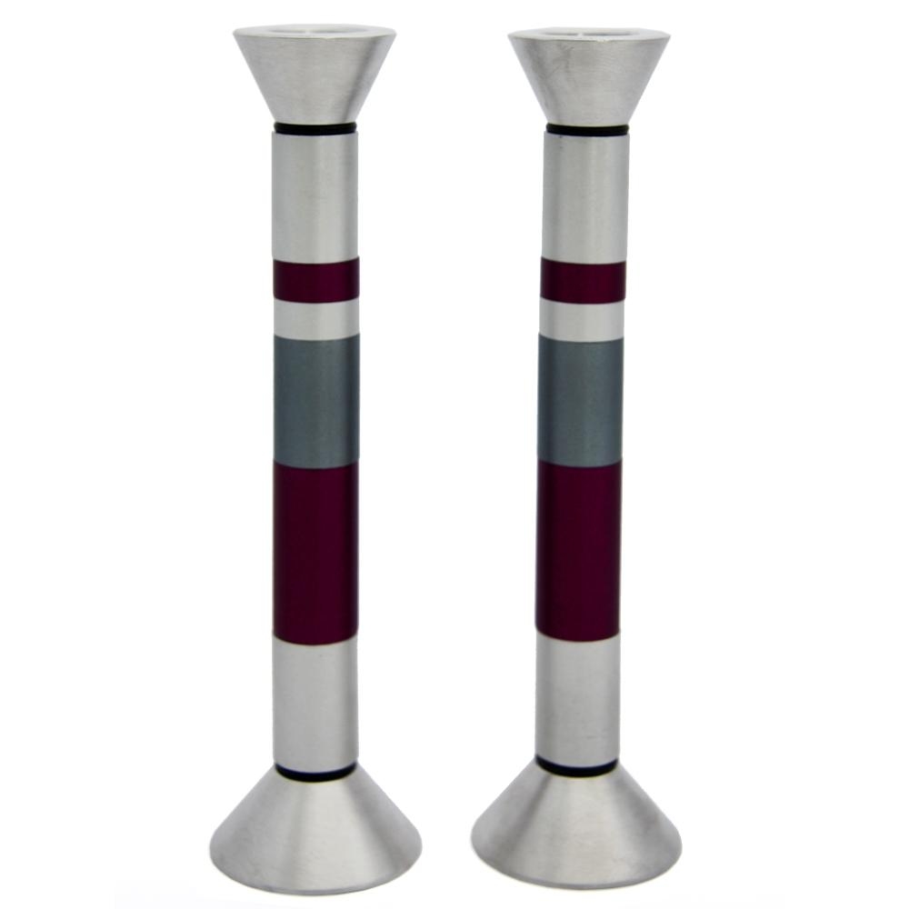Anodized Aluminum Candlesticks (Classical) - Purple and Gray. Caesarea Arts - 1