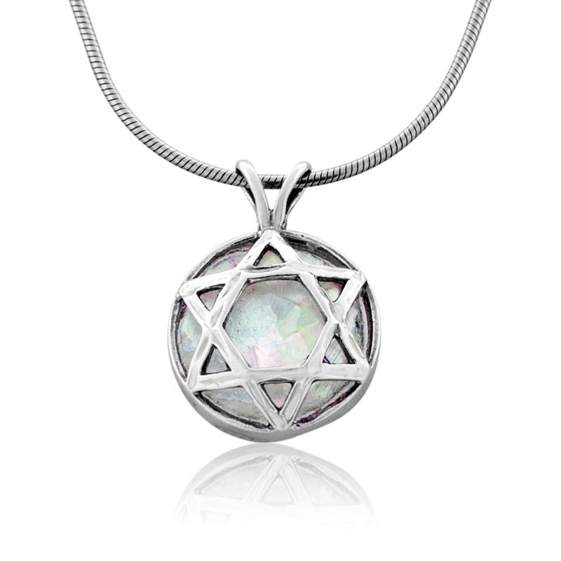   Beautiful Star of David Roman Glass Necklace - 1