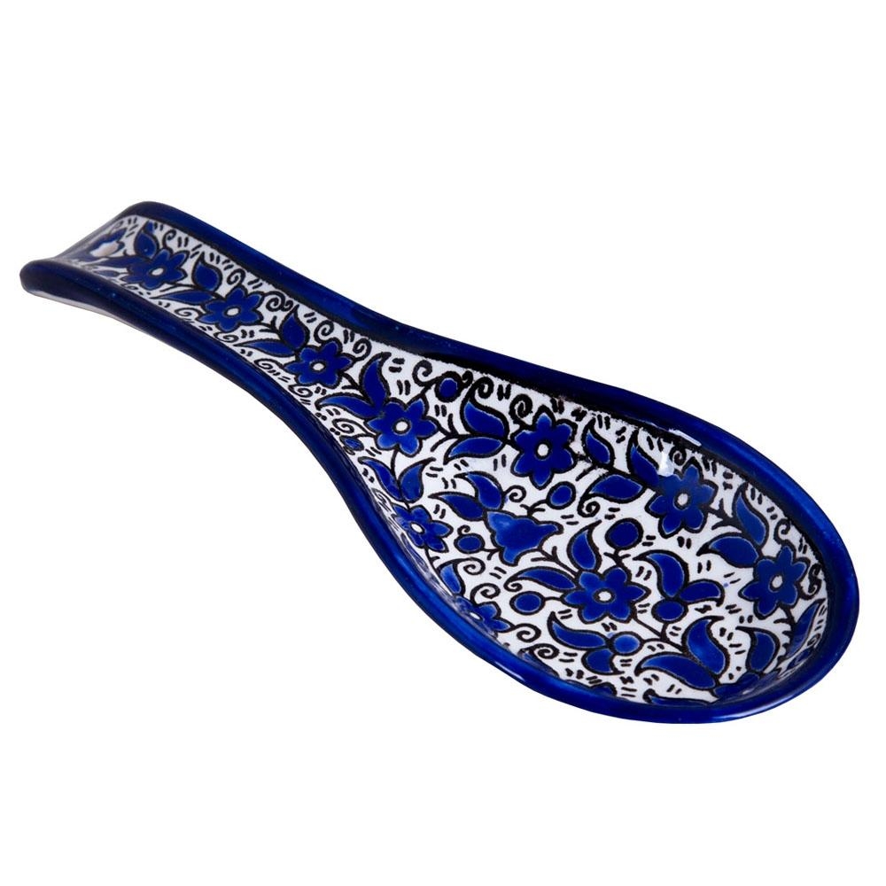 Blue Flowers Spoon Rest. Armenian Ceramic - 2
