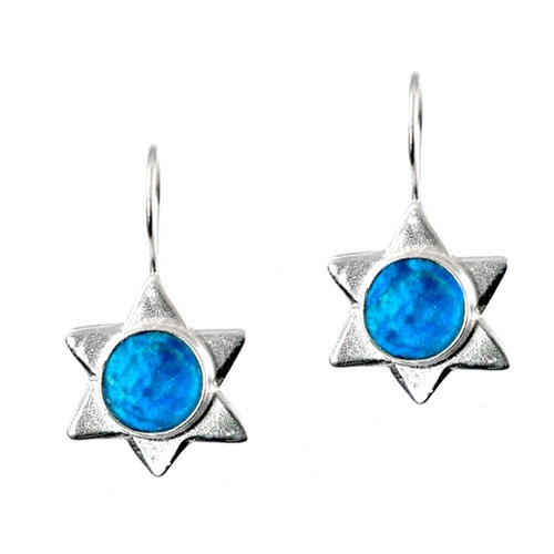 Classic Roman Glass and Sterling Silver Star of David Earrings - 1