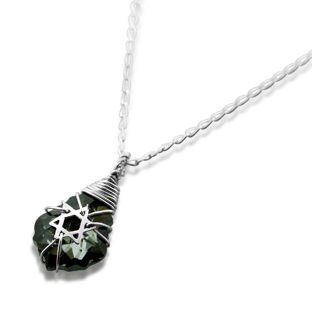 Crystal and Silver Postmodern Star of David Necklace (Black) - 2