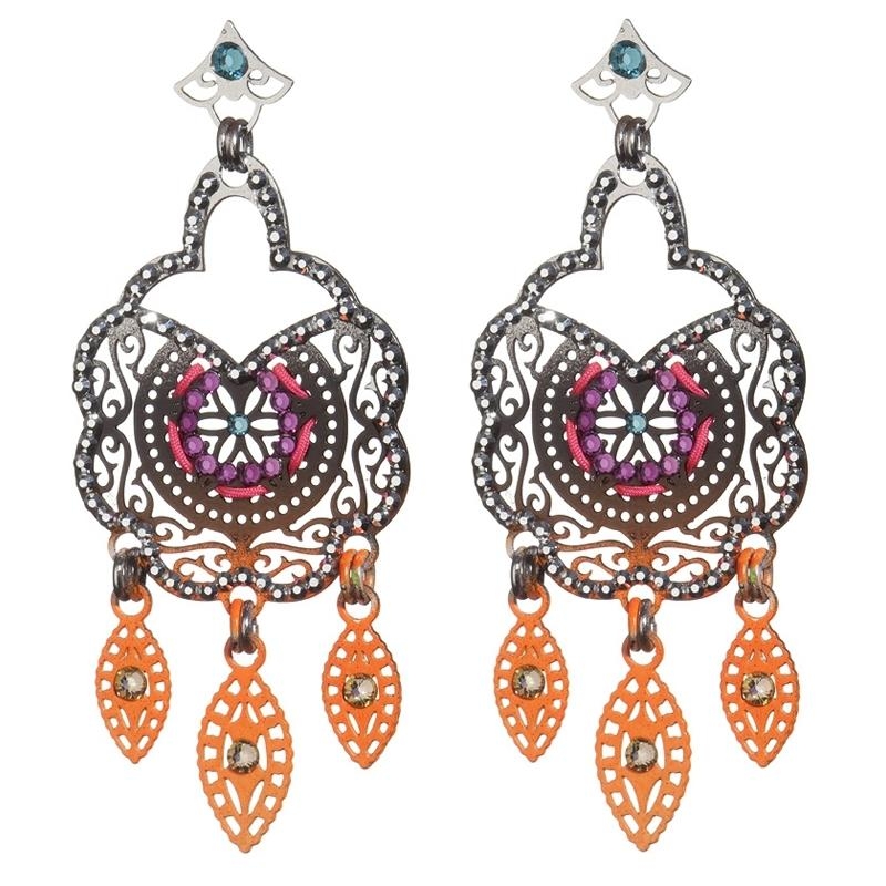 Dangling Orange Flower Earrings by L.K. Designs - 1