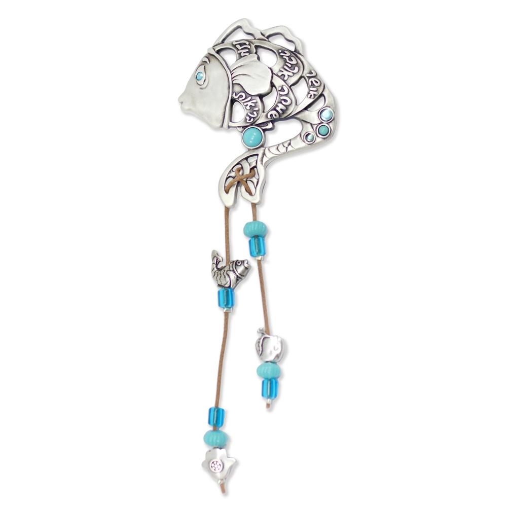 Danon Fish Wall Hanging with Blue Beads and Blessings - 1