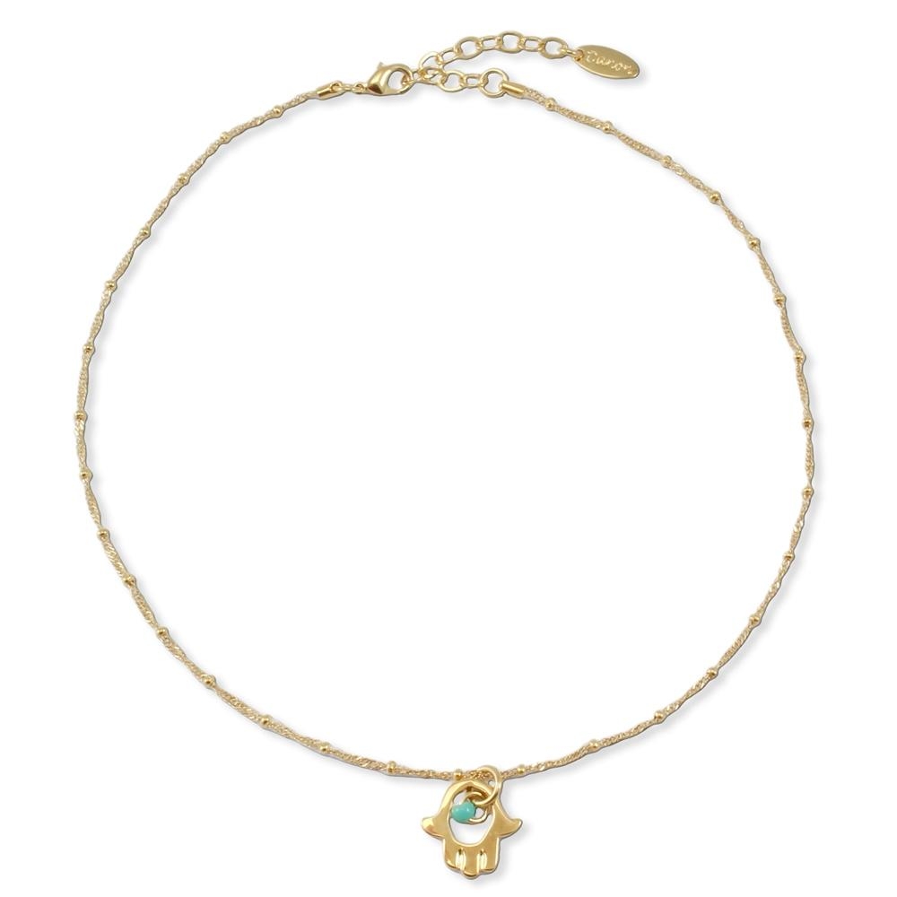 Danon Gold Plated Hamsa Necklace with Turquoise Stone - 1