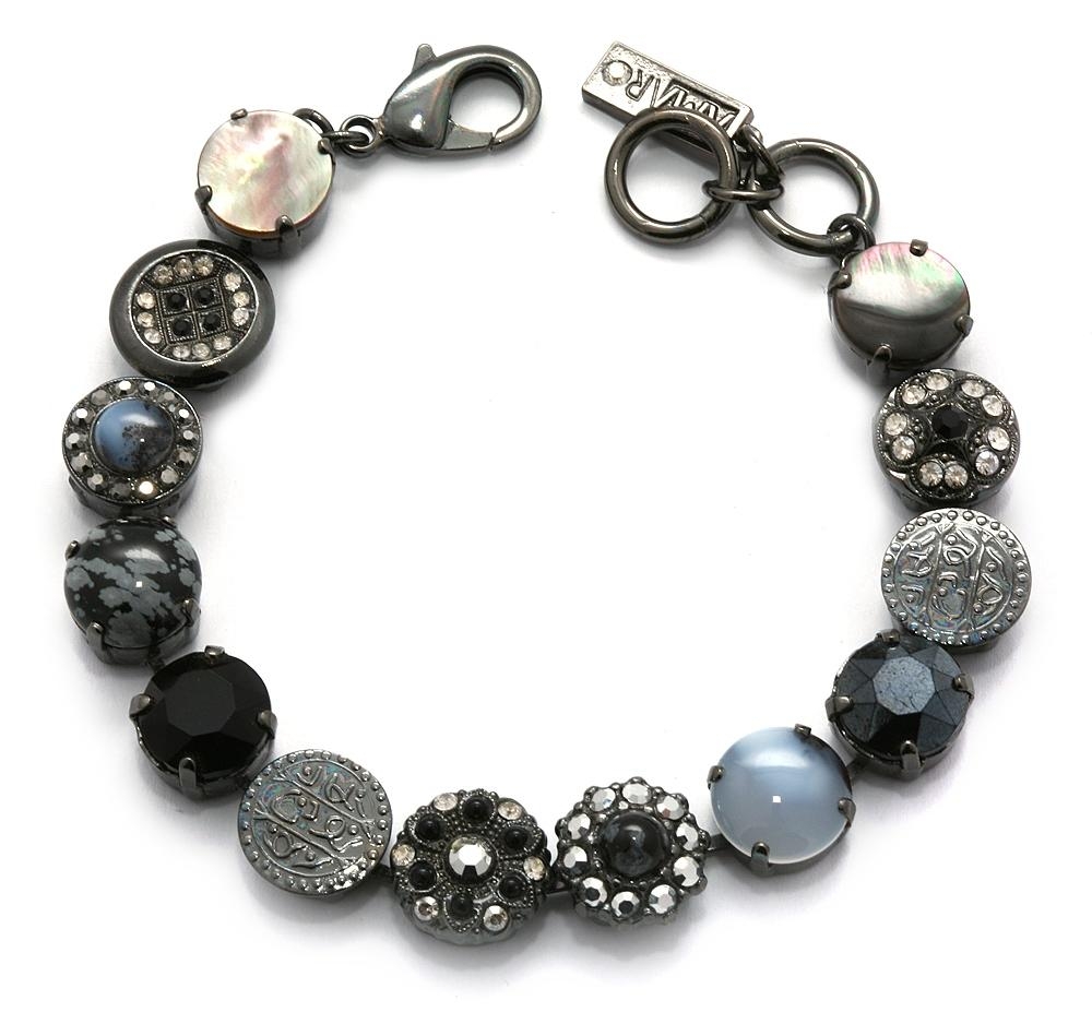 Deep Inside: Blackened Silver Plated Bracelet with Gems (Buttons and Coins) by AMARO - 1