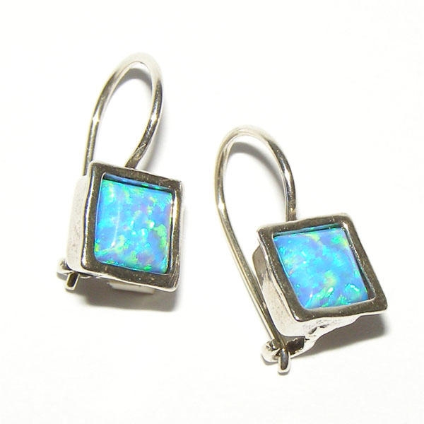  Delicate Sterling Silver Opal Square Earrings - 1