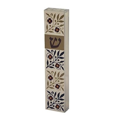 Dorit Judaica Acrylic Mezuzah Case with Aluminum Base - Flowers - 1