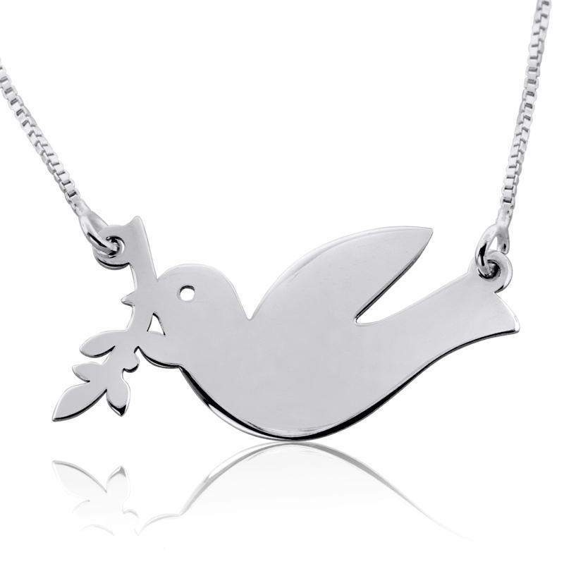 Dove with Olive Branch Necklace-Silver or Gold Plated - 2